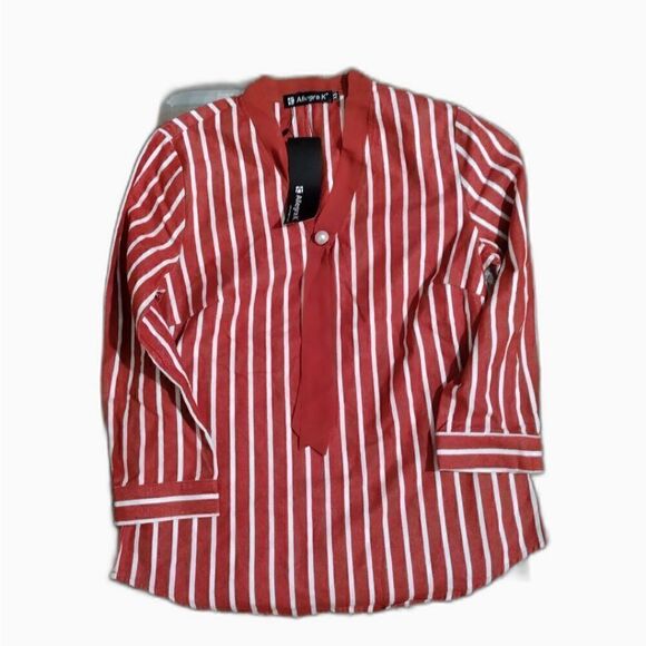Allegra K burgundy stripe top (imported from China) nwt - Picture 1 of 6